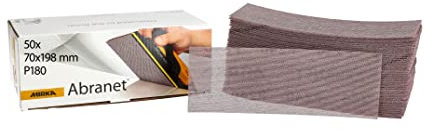 Mirka Abranet net sandpaper strips 70 x 198 mm Hook & loop/Grit P180 / 50 pcs/for sanding wood, walls, metal, aluminium, stainless steel, filler, varnish, plastic / 5415005018