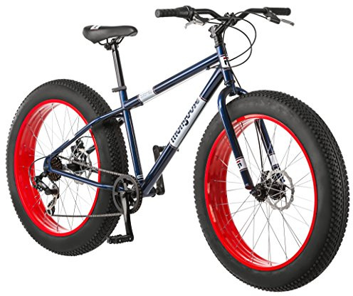 Mongoose Dolomite Fat Tire Mountain Bike, For Men and Women, 26 Inch Wheels, 4 Inch Wide Knobby Tires, 7-Speed, Adult Steel Frame, Front and Rear Brakes, Blue/Red