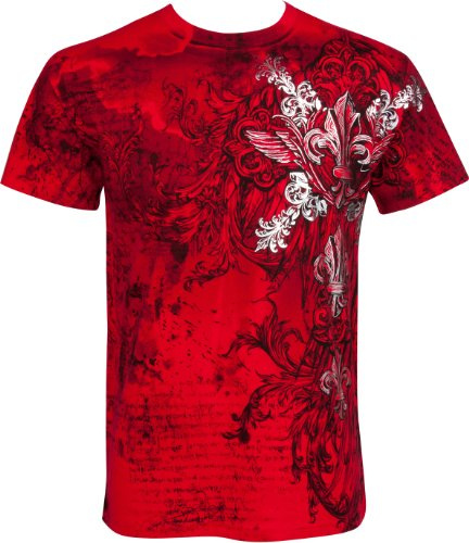 Sakkas Vines and Fleur De Lis Metallic Silver Embossed Short Sleeve Crew Neck Cotton Mens Fashion T-Shirt