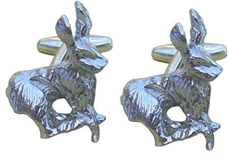 Manschettenknopfe Hase, Galoppierender Hase, Handgegossen, von William Sturt, aus Deutsche Zinn (Pewter)