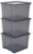 Iris Ohyama Vielseitige Aufbewahrungsboxen, 30L, 3er-Set, Grau, Leicht schließba Deckel, Stapelbar, Plastik, Für Schrank, Regale, Organisation, Kleidung, Bettlaken, Garage, USB-M