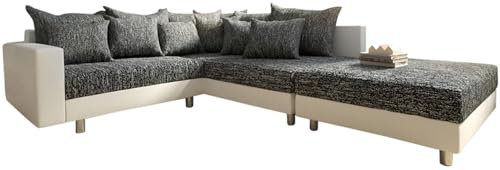 DELIFE Eckcouch Clovis Weiss Schwarz Hocker Armlehne Ottomane Rechts Ecksofa Modulsofa