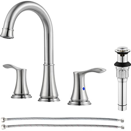 Parlos doppi manici Wide spread rubinetto del bagno con pop up di scarico del lavandino e rubinetto Cupc supply Lines