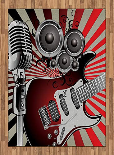 ABAKUHAUS Musik Teppich, Old Vintage Loudspeaker, Teppich mit einseitiger Klaren Digitalen Druck Wohnungsdekoration, 160 x 230 cm, Bordeauxrot Beige Grau Rot