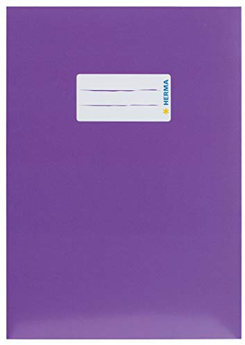 HERMA 19770 Heftumschlag A5 Karton Violett Lila, Hefthülle mit Beschriftungsfeld aus stabilem & extra starkem Papier, Heftschoner für Schulhefte, farbig