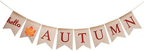 Amosfun Jute-Banner aus Leinen mit Aufschrift Hello Herbst, Girlande zum Aufhängen, Festival, Wimpelkette, Dekoration für Party, Herbst, Heim, Foto