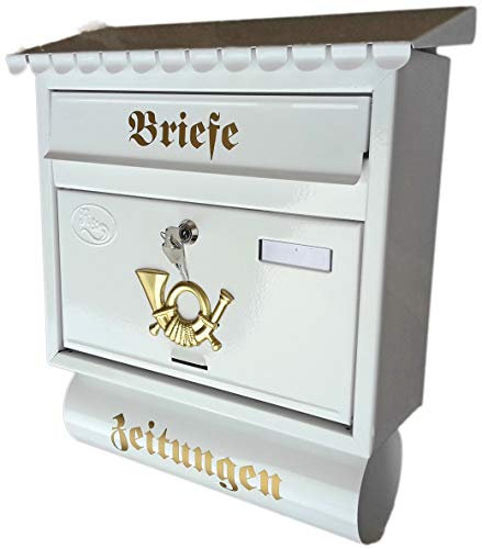 Stabiler Briefkasten Flachdach Katalogeinwurf, Premium-Qualität, mit Schutzlackierung Verschiedene Modelle XXL Weiß mit Zeitungsrolle fertig montiert Postkasten Post (Flachdach)