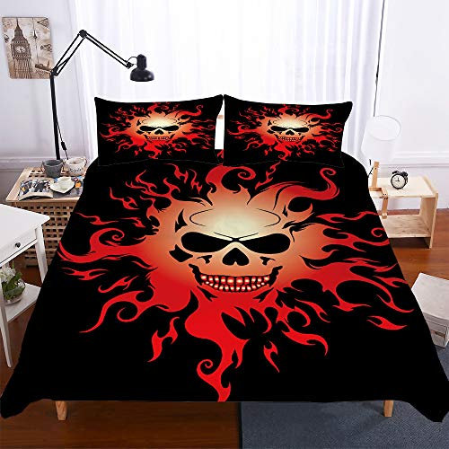 Morbuy Bettbezug Bettwäsche Set Dunkle Serie, Weiche Mikrofaser 3D Gothic Horror Schädel Drucken Bettwäsche Set mit Reißverschluss Bettbezug und Kissenbezüge (135x200cm-2pcs,Böser Schädel)