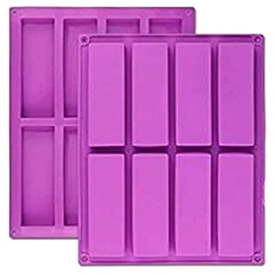 2PCS 8 Cavity Large Rectangle Granola Bar Silicone Moulds Nutrition/Cereal Bar Moulds Energy Bar Maker for Chocolate Truffles Bread Brownie Cornbread Cheesecake Pudding Butter Molds