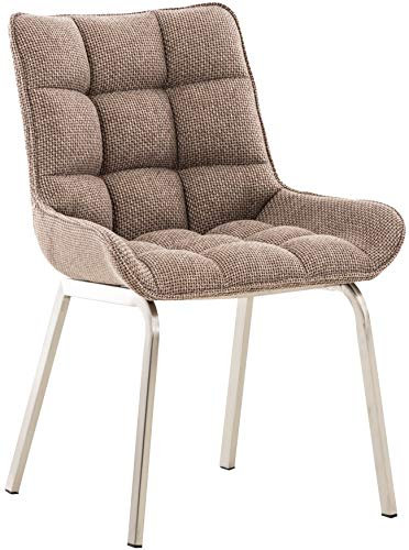 CLP Esszimmerstuhl Saranda Stoff I Lehnstuhl Mit Gestepptem Sitz I Polsterstuhl Mit Einer Sitzhöhe Von 47 cm, Farbe:terrabraun, Gestell Farbe:Edelstahl