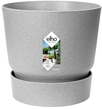 Elho Greenville Rond 40 - Pot De Fleurs avec Un Réservoir d'eau Intégré - Interieur & Extérieur - Plastique 100% Recycle - Ø 39.0 x H 36.8 cm - Gris/Living Ciment