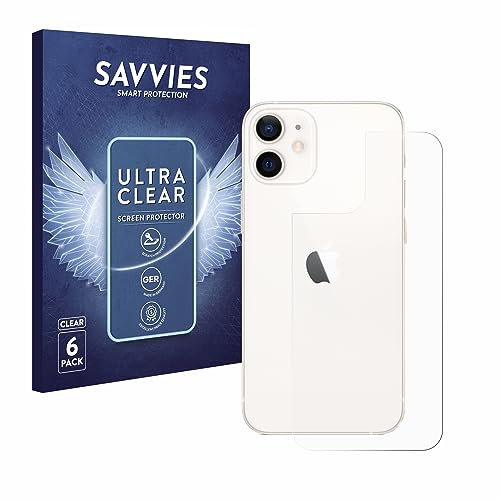 Savvies 6 Pack Screen Protector compatible with Apple iPhone 12 mini (Back) Protection Film Clear