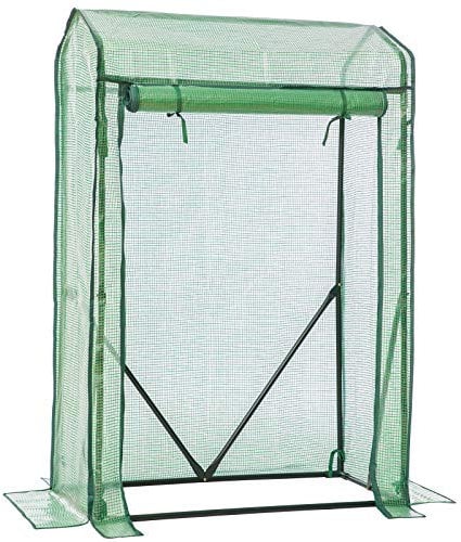 LARMNEE Serra da Giardino in PE con Tetto a Punta, 100 x 50 x 150 cm, con Porta Arrotolabile, Anti UV, per Pomodori, Frutta, Fiori, Piante, per Cortile, Esterni, Verde EGN16GH02