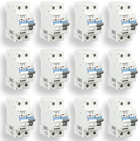 POPP® Interruptor Automático Magnetotérmico Doméstica CURVA C corte 6000A 1P+N 10A,16A,20A,25A,32A,40A 63A Pack 6,12 (Pack 12, 20A)