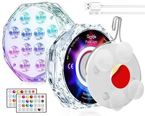 Qoolife 4 20-LED Pool Lichter, 2 Stück Magnetische Wiederaufladbare Wasserdichte Lichter für Oberirdische Pools, Teichlicht mit Fernbedienung und Saugnäpfen für Whirlpools, Aquarien, Schwimmbäder
