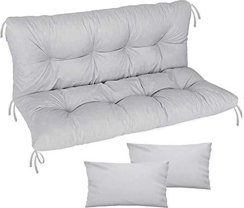 Ferocity Auflage für Hollywoodschaukel 120x50x50 Gartenbankauflage und 2 Kissen Palettenauflage Bankauflage Sitzkissen und Rückenkissen Polsterauflage Matratze Gartenpolster, Grau [133]