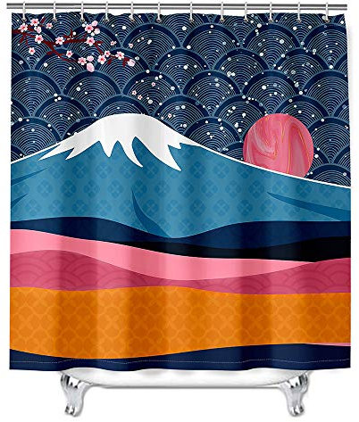 Meiju-shop Rideau de Douche Imperméable Preuve de Tache, Rideaux de Douche en Tissu Polyester, Paysage Montagne 3D, Salle de Bain (Montagne enneigée, 90x180cm)
