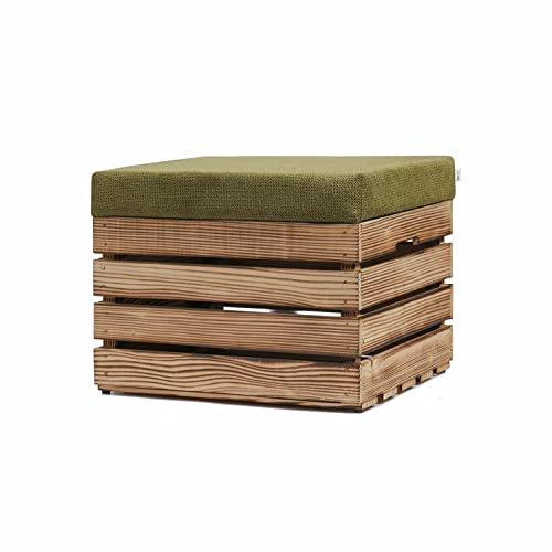GrandBox Sitzhocker aus Holz 37x40x50 Polster, Sitztruhe Hocker mit Stauraum, Sitzbank, Sitzpouf, Sitzkiste Shabby Chick Vintage Weinkiste mit Deckel - geflammt 1er Set