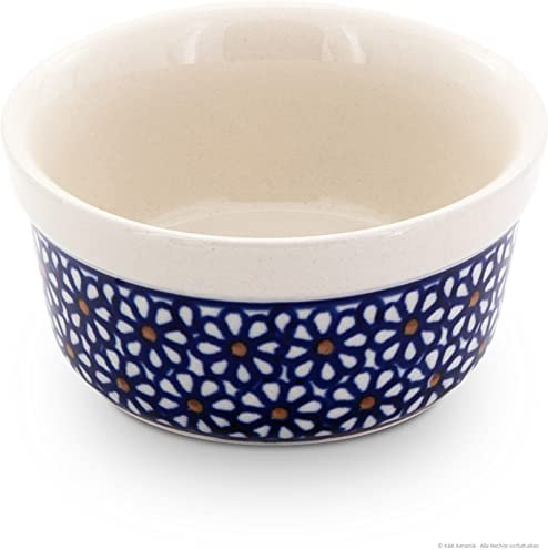 Original Bunzlauer Keramik Dessertschale Ø9,0cm Creme Brulee Soufflee-Förmchen Ragout fin Dip Schale Würzfleisch Auflaufform-Schälchen mit 100 ml für Desserts, Muffins, Pasteten im Dekor 120