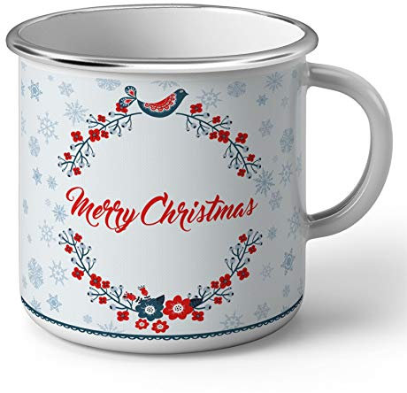 Fabulous Mug en Métal Emaillé Merry Christmas Design de Noel Calligraphie Guirlande