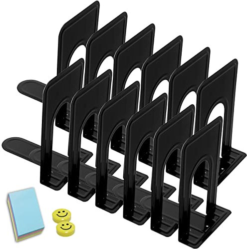 Qualsen Buchstütze, Buchhalter, Buchstützen aus Metall, Bücherstützen, Buchständer Kinder, Bücherständer, Buchregal 6 Paare (12 Stück), Schwarz, 17 x 12 x 15 cm