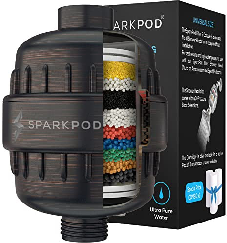 SparkPod High Output Shower Filter Capsule-Rejuvenates Skin & Hair Health (Reduces Eczema & Dandruff), Filters Chlorine, Heavy Metals & Impurities | 1-min installation (Oil Rubbed Bronze, New Formula)