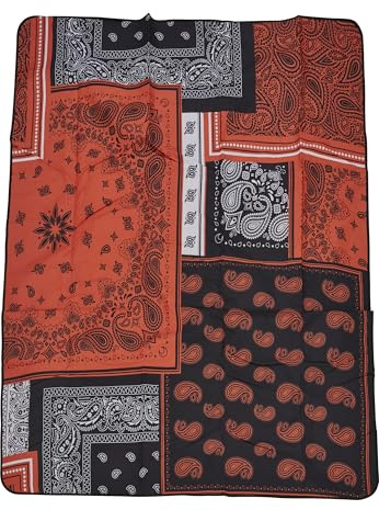 Urban Classics Unisex Bandana Patchwork Print Blanket Black/orange, one Size