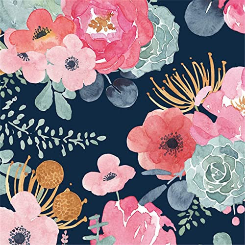 HirrWill Floral Succulents Peel and Stick Wallpaper Navy/Pink