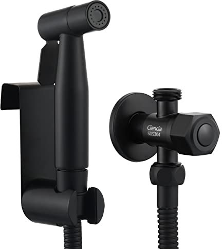 Tecmolog Ducha Higienica Inodoro Completo Acero Inoxidable Grifo Bidet Negro con Soporte y Manguera para WC, WS024CF11