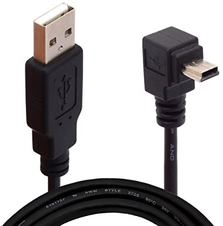 USB 2.0 A Male To Angle Mini Cable,90 Degree Right Angle Mini 5P Data Sync Charge Cord For Garmin Dash Cam Car Navigator DVR Digital Camera 1.5m /5 Ft (Down)