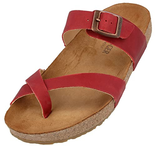 HAFLINGER Bio Juno Leder Pantolette Sandale Korkfußbett Unisex Country Rot (1656), Gr 37