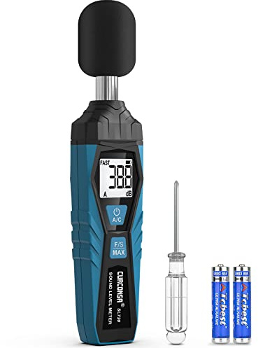 Fonometro, CURCONSA Fonometro Professionale, Misuratore Decibel è Misurazione Compreso tra 30 dB e 130 dB, display LCD e Misurazione A/C, può essere utilizzato in case, fabbriche e strade - SL720B-Blu