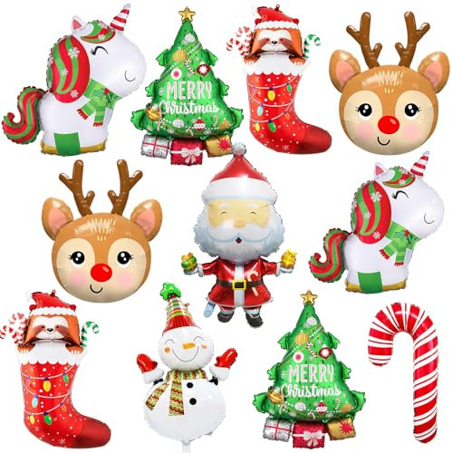 ASTARON 11 Stück Weihnachten Luftballons für Weihnachtsparty Deko,Weihnachtsgeschenke für Kinder,Weihnachtsmann,Rentier,Schneemann,Lebkuchen,Weihnachtsbaum,Ballondekoration für Weihnachtsfeierzubeh