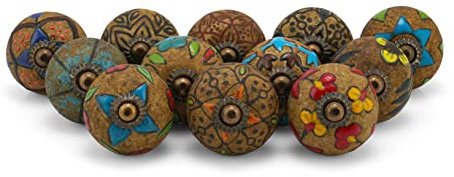 Rasiya Art Vintage Ceramic Drawer Knobs - Antique Decorative Cabinet Pull Handle Farmhouse Kitchen Furniture Hardware Rustic Boho Home Decor - Pack of 12