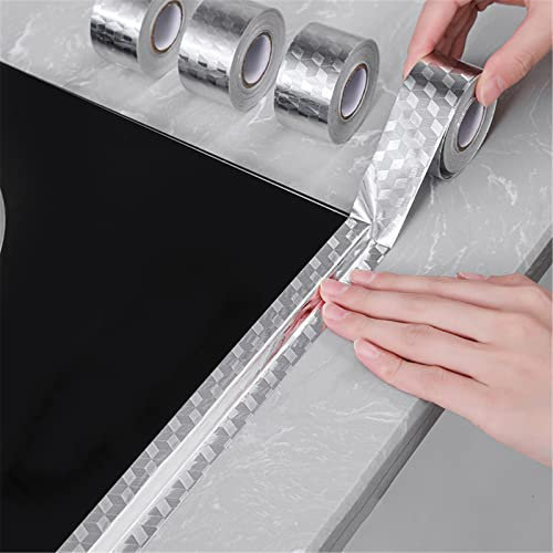 Küche Aluminiumfolie Aufkleber, wasserdichte Tapete Aufkleber Selbstklebende DIY Küche Anti Öl Kontakt Papier Peel Stick Wandaufkleber Hitzebeständige Klebefolie für Küchen/Schrank