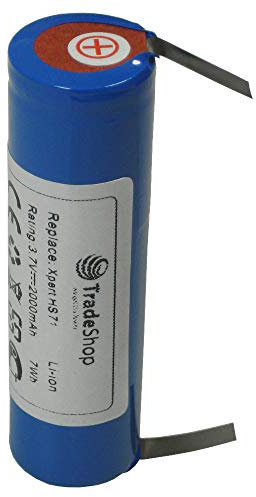 Trade-Shop Premium Li-Ion Akku 3,6V/3,7V 2000mAh 67mm x 18,5mm mit U-Lötfahnen 5mm für Bosch IXO, Wella Xpert HS71, HS71 Profi, HS75, Carvis HS75 ersetzt 1531582