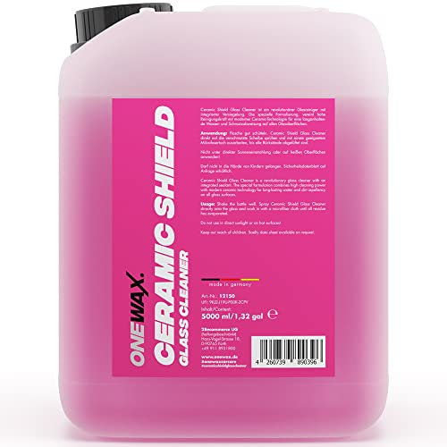 OneWax® Ceramic Shield Glasreiniger - SiO2 Keramik Technologie - 2in1 Scheibenreiniger mit Versiegelung - Streifenfreie Scheibenreinigung mit Lotus Effekt (1 STK) (5 Liter Kanister)