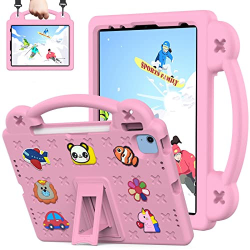 QYiiD - Carcasa infantil para iPad 10th Generation de 10,9 pulgadas, resistente para niños, funda con soporte giratorio y correa para iPad Case 2022, color rosa
