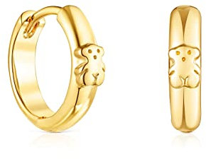 TOUS 18 Karat vergoldete Ohrringe aus Silber für Damen mit Bärenmotiv und Creolenverschluss, 3 mm dick und 1 cm Durchmesser, elegant und vielseitig, Kollektion Basics