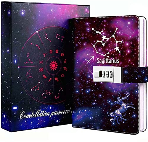 Dzhzal Tagebücher zum Einschreiben für Frauen Mädchen mit Schloss, Persönliches Sternbild Tagebuch für Frauen Kinder Jungen Teenager Abschließbares Leder Geschenkbox Notizbuch A5 8.5 x 6 Fische