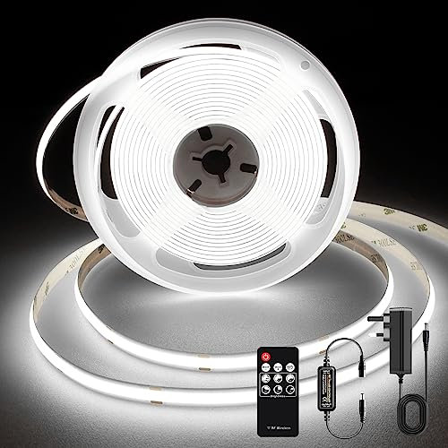 TTWAY COB LED Strip Lights, Dimmable LED Strip Kit 6000K, Super Bright 24V LED Tape Lights CRI90+ with RF Remote and UKCA Power Supply for DIY Home Decoration, 2M, 960LEDs, Cool White.