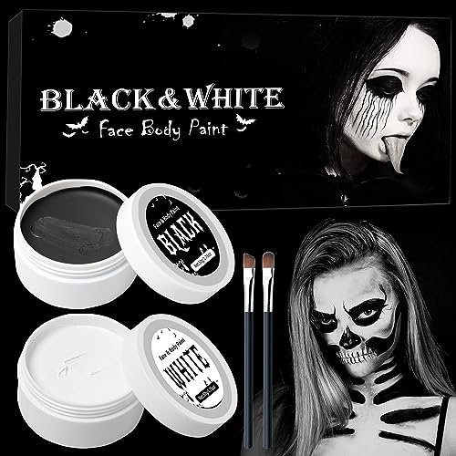 Maquillaje Halloween Blanco y Negro,Kit Maquillaje Halloween Special Effects Profesional,Pintura Cara Halloween Makeup para Niños Adulto,Pintura Facial Maquillaje para Teatral Carnaval Fiesta Cosplay
