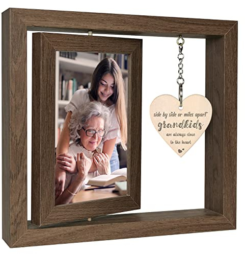 EYITUPC Rotating Grandparents Wood Frame Grandma Grandad Birthday Gift | Side by Side or Miles Apart Grandkids are Always Close to the Heart, Christmas, Grandparents Day, Dis Two 15x10 cm