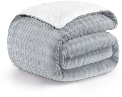 PanxHome Sherpa Decke 160x200 cm, Einzigartige Raute Jacquard Milchvelours Kuscheldecke, 470GSM Dicke Decke, Warm Kuscheldecke Flauschige, Sofadecke, Wohndecke, Couchdecke, Hellgrau