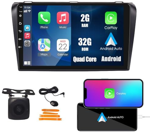 Wostoke Car CarPlay Android Auto Navigazione Stereo GPS Radio Telecamera di retromarcia Display 9 IPS Schermo tattile Headunit Tablet Pad Lettore multimediale Per Mazda 3 2004-2010 Quad Core 2G+32G