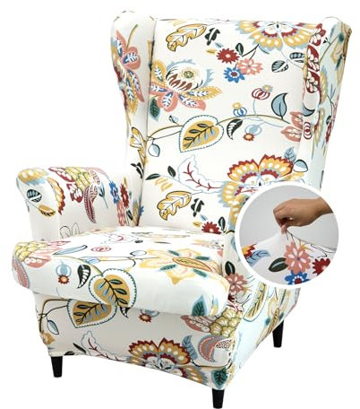 Hixingo 2-Teilig Ohrensessel Überzug, Drucken Strandmon Mode Sesselbezüge, Abnehmbar Polyester Ohrensessel Bezug, Anti-Rutsch Sesselschoner für Hotel Wohnzimmer Clubhaus (Sonnenblume)