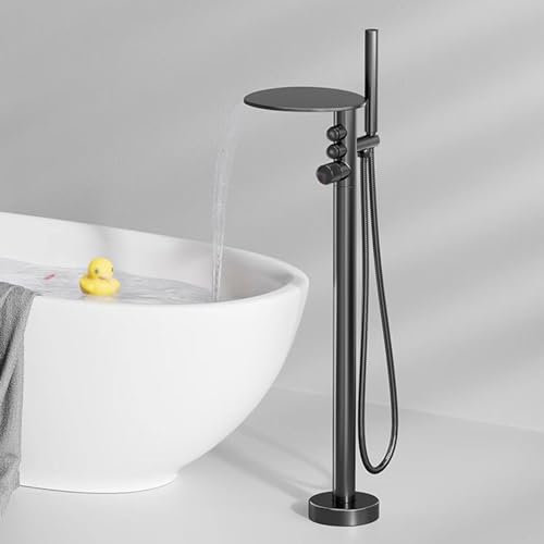 BiaoTeng Robinet Sur Pied Pour Baignoire laiton 2 fonctions Robinet Sur Baignoire Avec Douchette Mitigeur Baignoire Ilot Sur Pied, gris