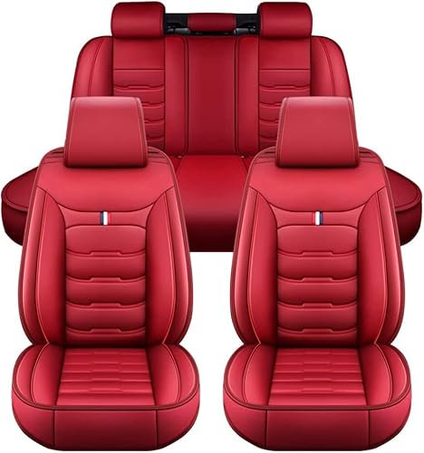 Valcla Autositzbezüge für VW Sharan Caddy Caddy Maxi T-Cross, 5 Sitzer PU Leder Wasserdicht Bequem Rutschfester vorne hinten Autositzbezüge, Auto Innenraum Zubehör,F Red