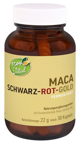 KOPP Vital® Maca Schwarz-Rot-Gold fermentiert | 30 Kapseln | 22 g | ohne Gentechnik | drei Maca-Sorten | Aden-Ginseng | Naturstoff