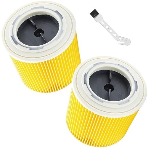 2 Pieces KFI 3310 Cartridge Filter, Steel Filter Bracket Fit for Karcher Hoover Filter KWD1-KWD3, SE4001/40 with a Brush (Orange)